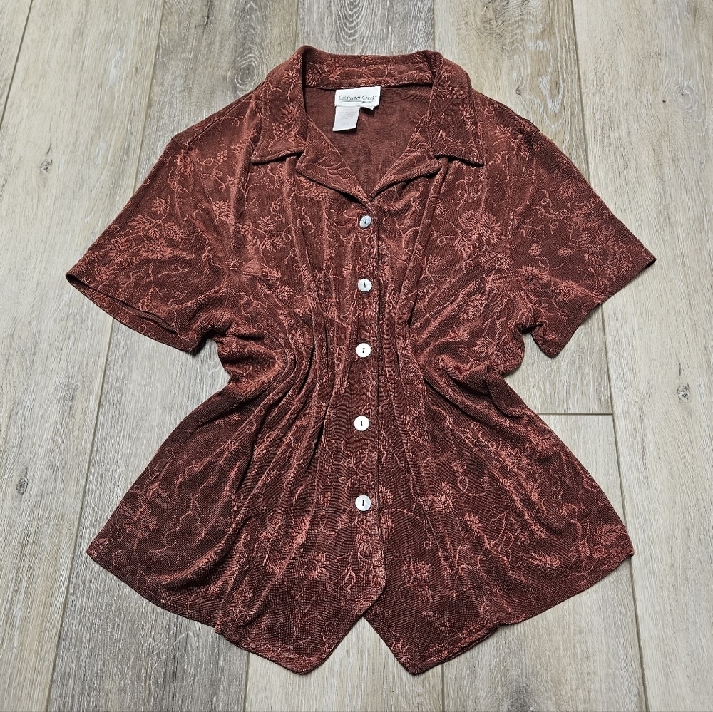 Cold Water Creek Vintage Floral Button Front Blouse USA Women's Medium Petite